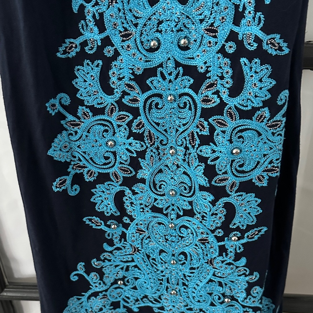 INC International Concepts Navy Dress with Blue Embroidery - Picture 4 of 5